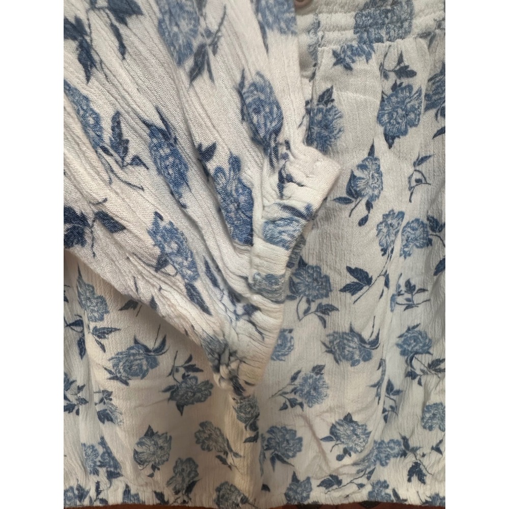 Vanilla Star Women Blue Floral Off Shoulder Crop Top Long Sleeve Blouse Size S - Picture 3 of 10